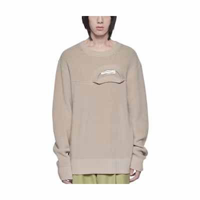 Feng Chen Wang SS22 Deconstructed Double Collar Wool Sweater Khaki. FMS13KT01