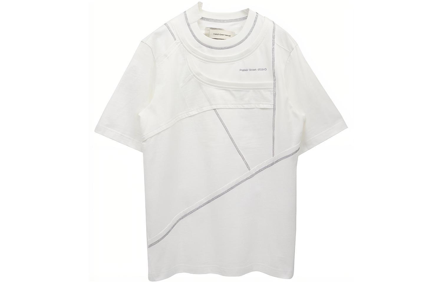 Feng Chen Wang SS22  White Deconstructed Color-Block T-Shirt. FS13TSH709W