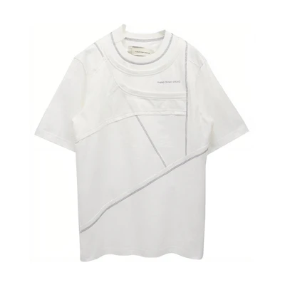 Feng Chen Wang SS22 White Deconstructed Color-Block T-Shirt. FS13TSH709W