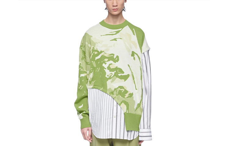 FENG CHEN WANG SS22  Wool Sweater Colorblock Pullover Long Sleeve. FMS13KT04G