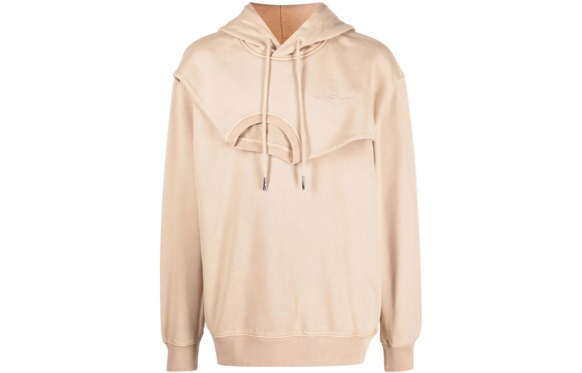 Feng Chen Wang SS22 Beige Layered Logo Embroidered Hoodie Mens FMF14HD04