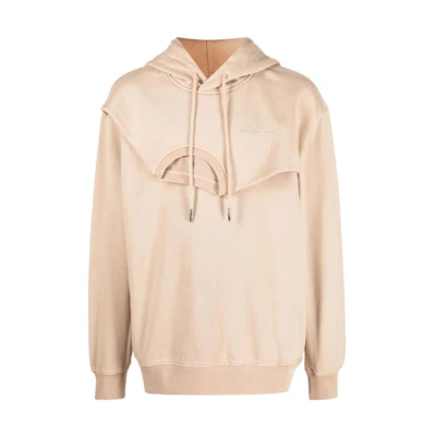 Feng Chen Wang SS22 Beige Layered Logo Embroidered Hoodie Mens FMF14HD04