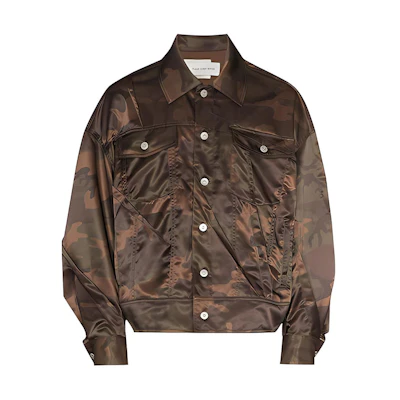FENG CHEN WANG SS22 Camouflage Print Pleated Long Sleeve Jacket Brown Menswear FS13JAC111