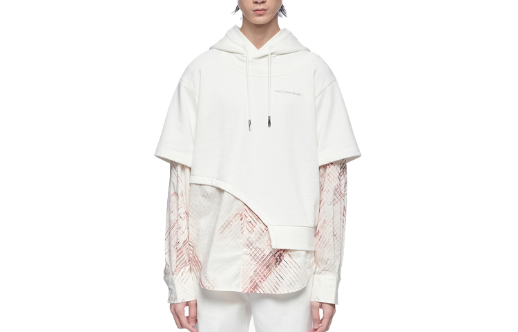 Feng Chen Wang SS22 Colorblock Deconstructed Hoodie White Men FS13HOO401