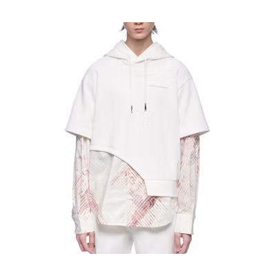 Feng Chen Wang SS22 Colorblock Deconstructed Hoodie White Men FS13HOO401