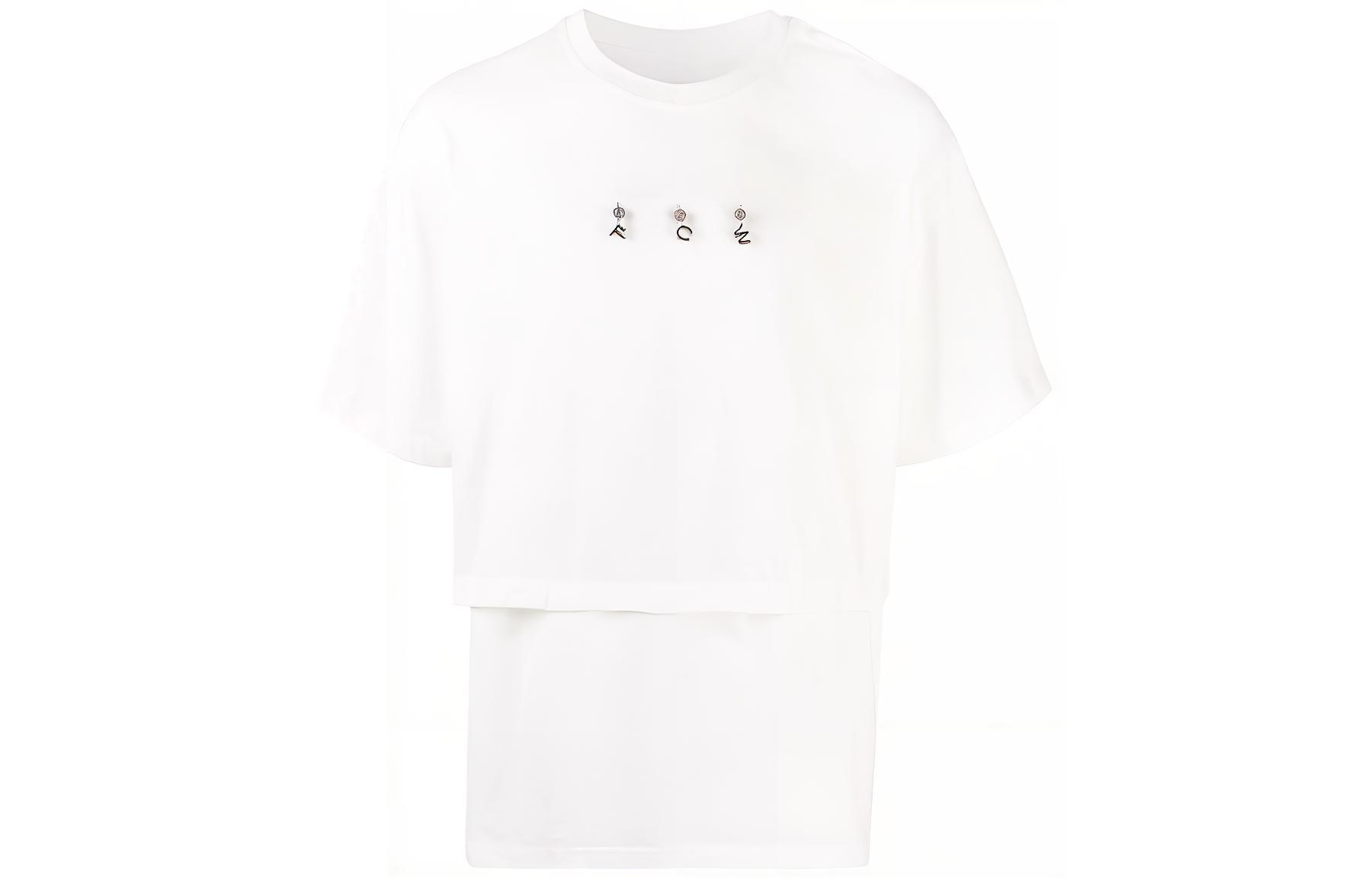 Feng Chen Wang SS22 Layered Logo Pendant Short Sleeve T-Shirt White (). FS13TSH708W