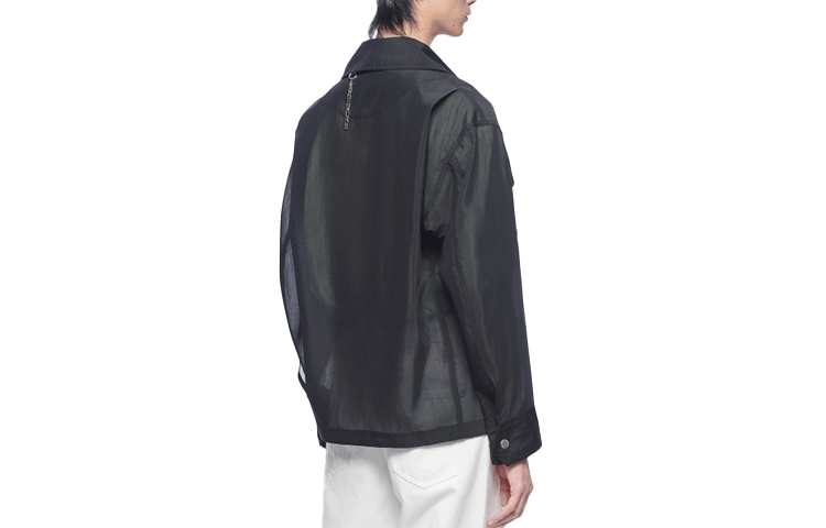 Lookbook Chaqueta Negra de Manga Larga para Hombre Feng Chen Wang SS22 Multi-Bolsillo. FS13JAC105