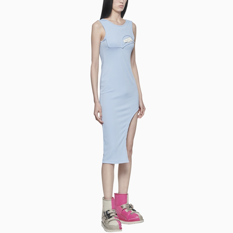 Purchase FENG CHEN WANG SS22 Vestido Azul Sólido Sin Mangas Cuello Redondo FWS13DR11