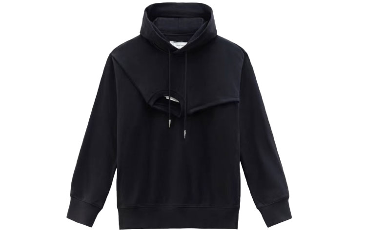FENG CHEN WANG SS22 Two-in-One Double Collar Hoodie Black Menswear FMS13HD08