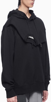 Sudadera con capucha negra Feng Chen Wang SS22 doble cuello para hombre. FMS13HD08 Shop Sudadera con capucha negra Feng Chen Wang SS22 doble cuello para hombre. FMS13HD08