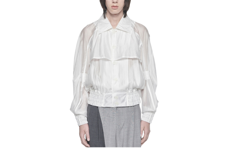 FENG CHEN WANG SS22 White Sheer Thread Button-Up Elastic Jacket . FMS13JK17