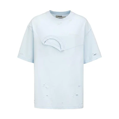 Feng Chen Wang SS23 Distressed Double Collar T-Shirt Light Blue. FMS15TS01