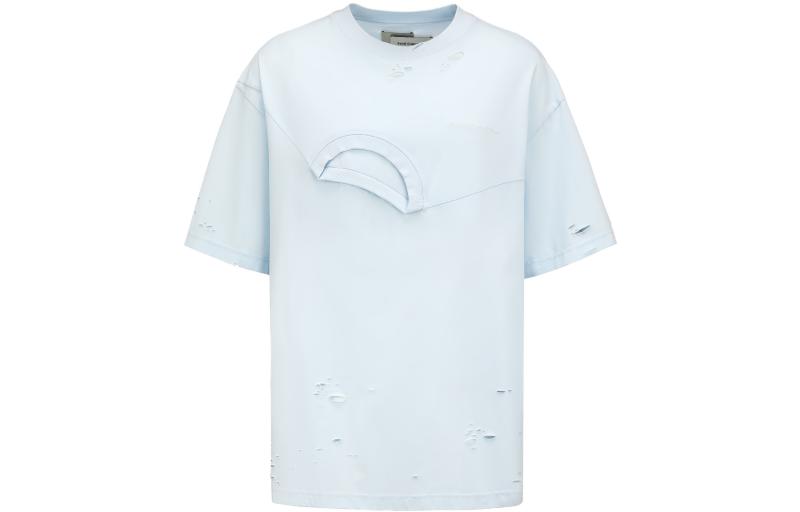 Order Feng Chen Wang SS23 Camiseta Cuello Doble Desgastada Azul Claro. FMS15TS01
