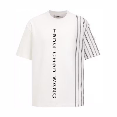 Feng Chen Wang SS23 White Striped Loose Fit Patchwork T-Shirt FMF14TS05