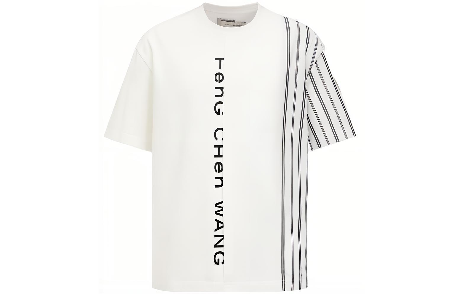 Order Camiseta Feng Chen Wang SS23 Blanca a Rayas Ajuste Suelto con Patchwork. FMF14TS05
