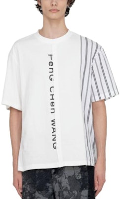 Camiseta Feng Chen Wang SS23 Blanca a Rayas Ajuste Suelto con Patchwork. FMF14TS05 Lookbook Camiseta Feng Chen Wang SS23 Blanca a Rayas Ajuste Suelto con Patchwork. FMF14TS05