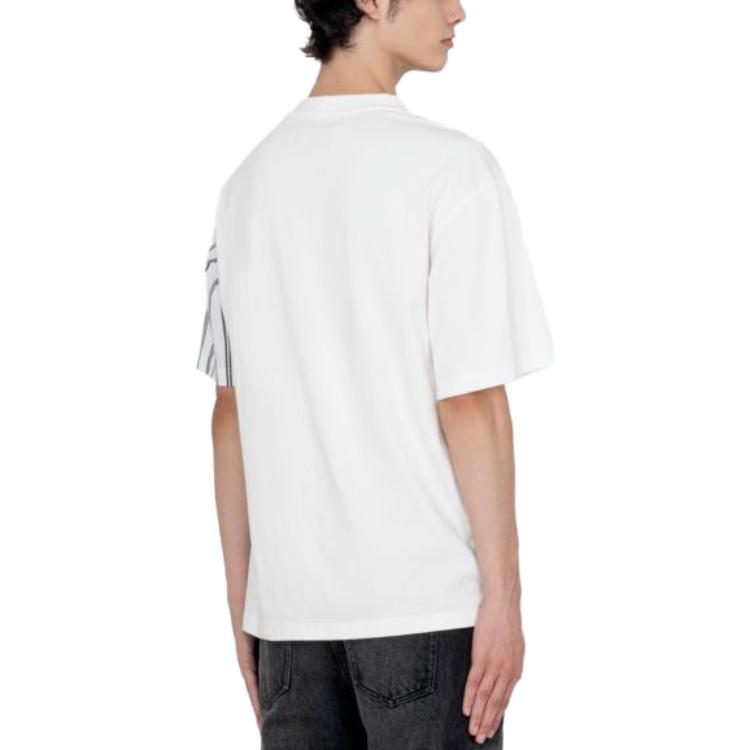 Shop Camiseta Feng Chen Wang SS23 Blanca a Rayas Ajuste Suelto con Patchwork. FMF14TS05