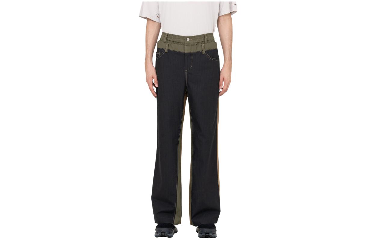 FENG CHEN WANG SS23 Deconstructed Tricolor Straight Pants Khaki/Black/Green Men FMS15TR08