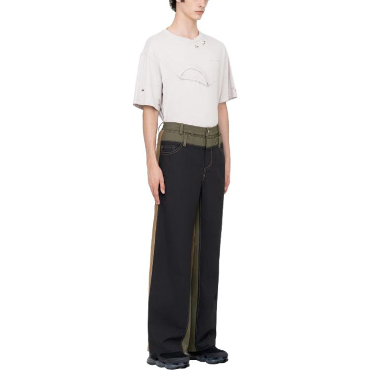 Shop Pantalones Rectos Tricolor Deconstruidos FENG CHEN WANG SS23 Caqui/Negro/Verde Hombre FMS15TR08