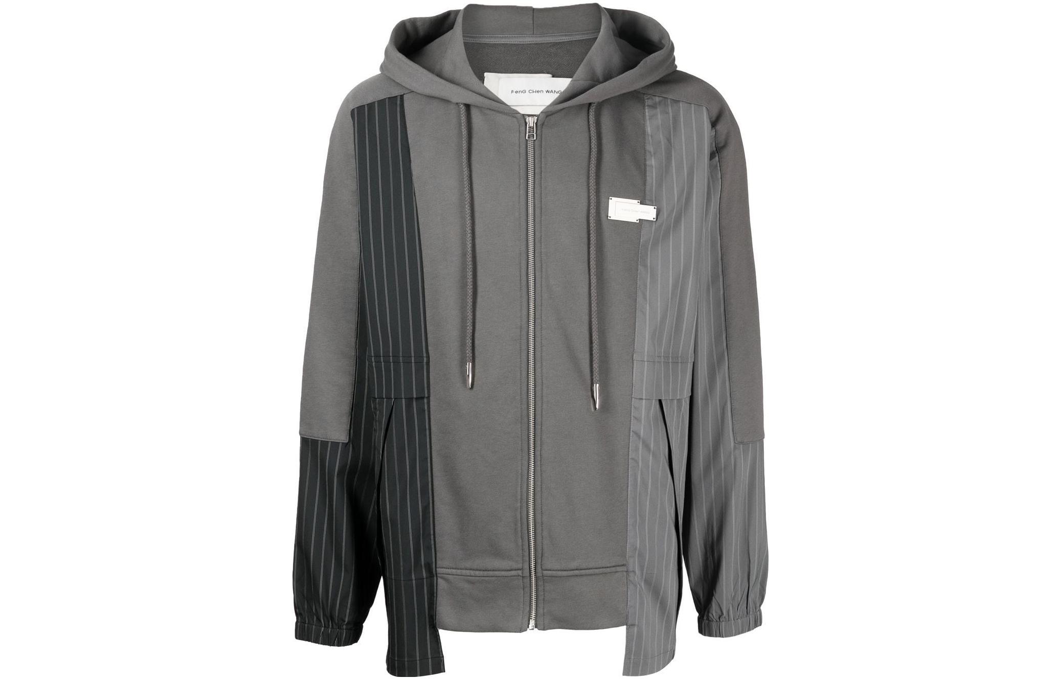 Feng Chen Wang SS23 Logo Striped Printed Hooded Jacket Men FMS15HD02GREY