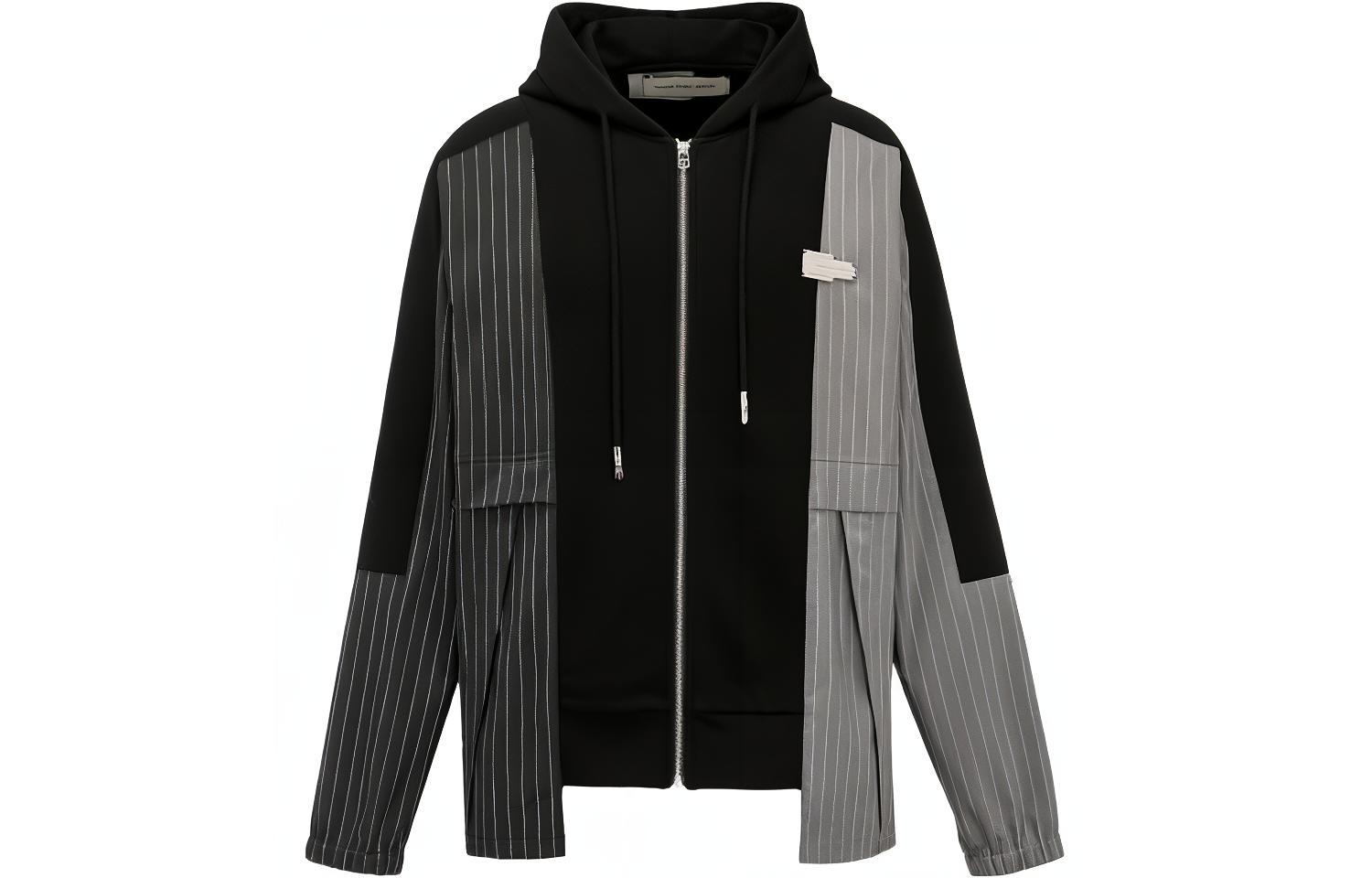 Feng Chen Wang SS23 Patchwork Striped Zip Hoodie Unisex Black FMF14HD05