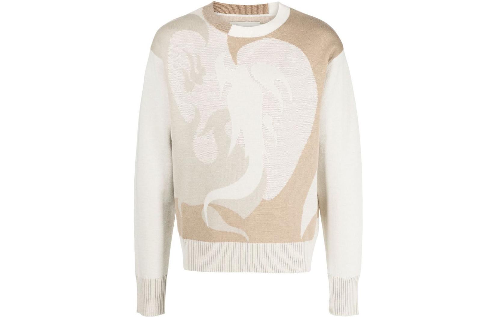 Feng Chen Wang SS23 Pattern Colorblock Knit Pullover Sweater Men Beige. FUS15KT01B