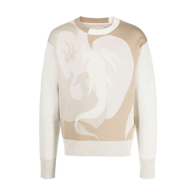 Feng Chen Wang SS23 Pattern Colorblock Knit Pullover Sweater Men Beige. FUS15KT01B