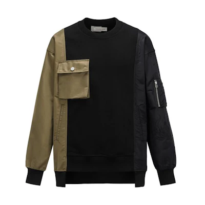Feng Chen Wang SS23 Phoenix Embroidery Sweatshirt Black Khaki Colorblock. FMF14SS02