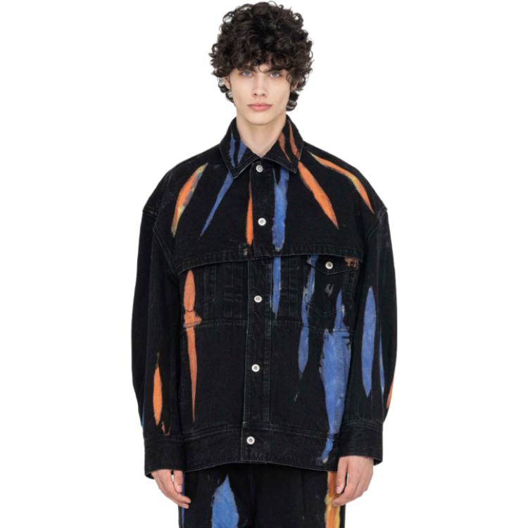 Lookbook Chaqueta Negra Hombre Feng Chen Wang SS23 Tie-Dye Graffiti Casual. FMF14JK20