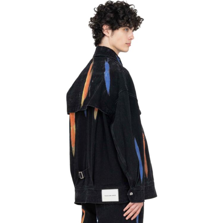 Shop Chaqueta Negra Hombre Feng Chen Wang SS23 Tie-Dye Graffiti Casual. FMF14JK20