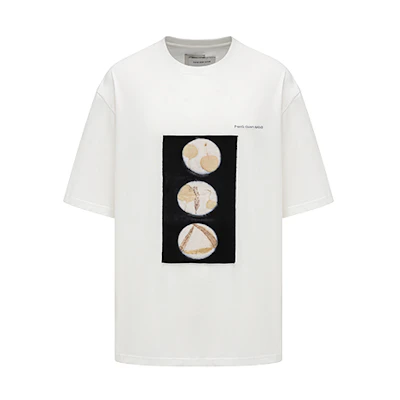 Feng Chen Wang SS24 Plant Dye Unisex White Leaf Print Crewneck T-Shirt FMS17TS08W