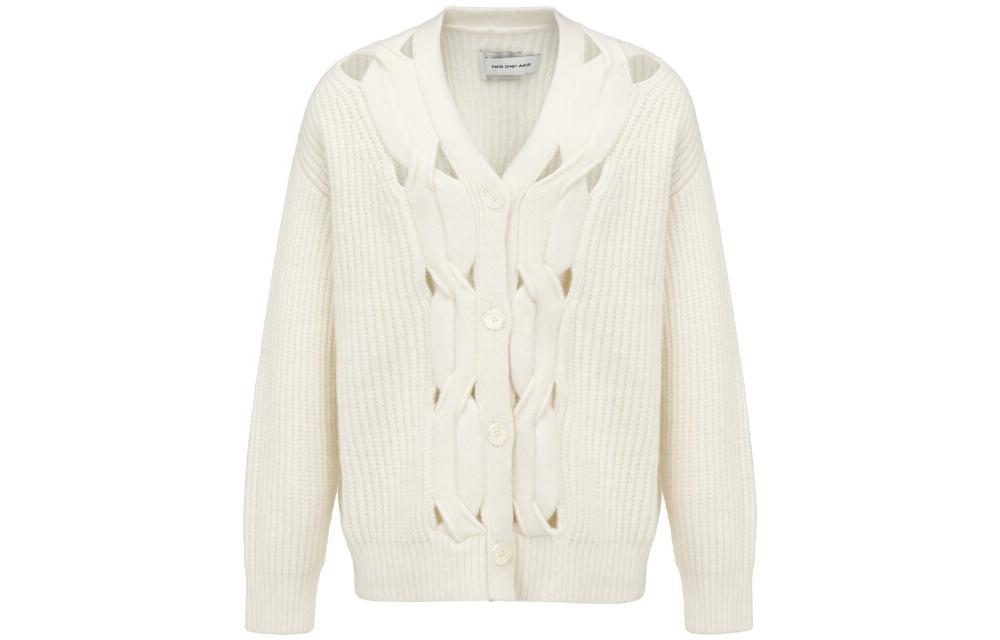 Feng Chen Wang Unisex Loose Solid Color Hollow Knit Cardigan Sweater. FUF16KT06