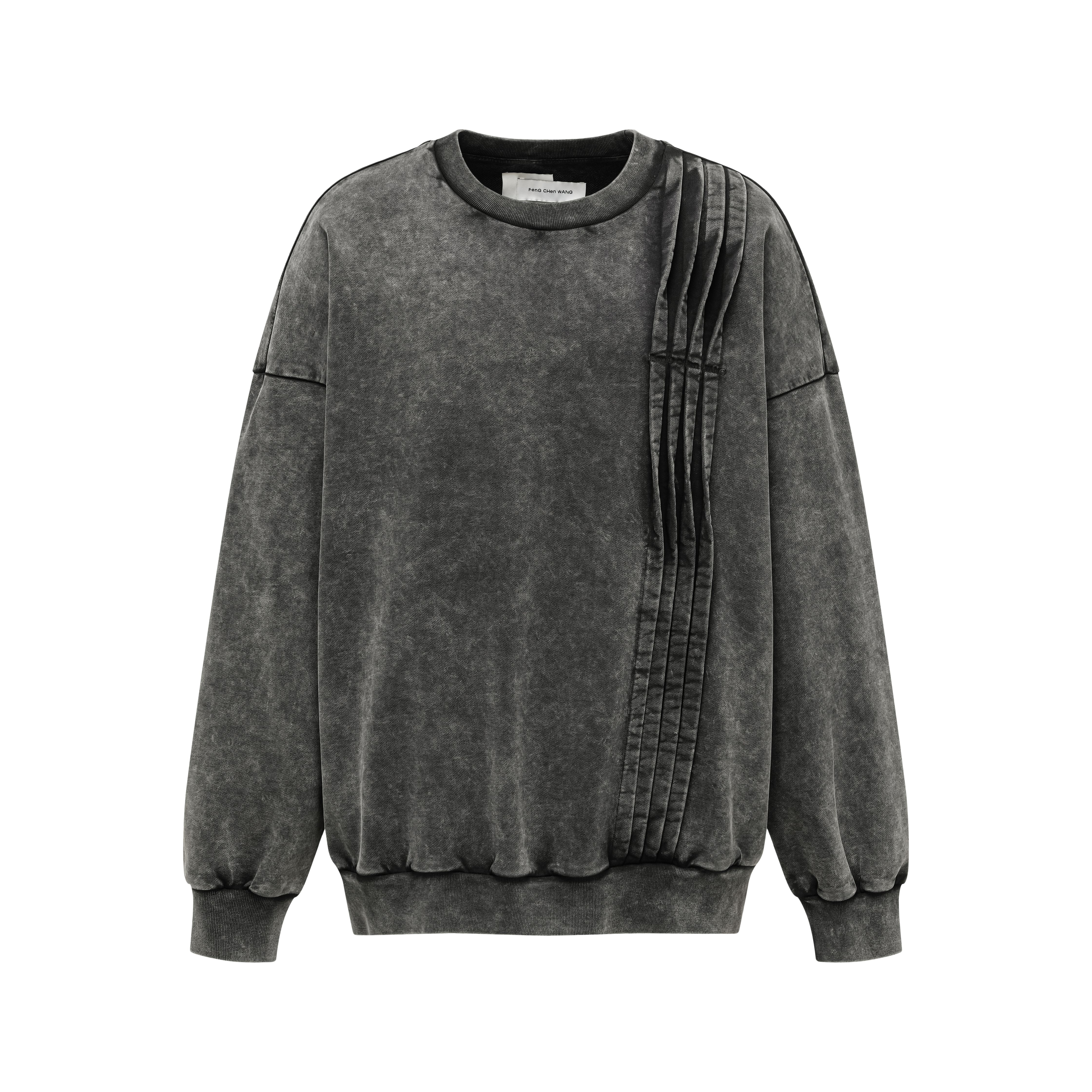 Feng Chen Wang Washed Pleated Fashion Pullover Unisex Hoodie Grey FUF18SW01B