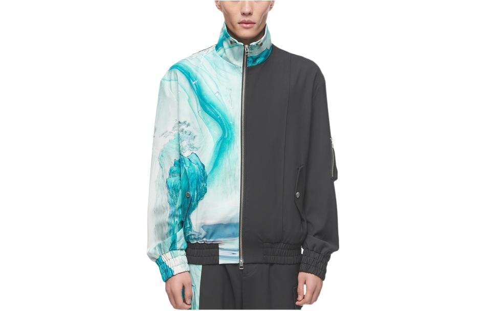 FENG CHEN WANG x Piaggio SS22 Scenic Print Colorblock Jacket Black Mens. FMPIAJK01