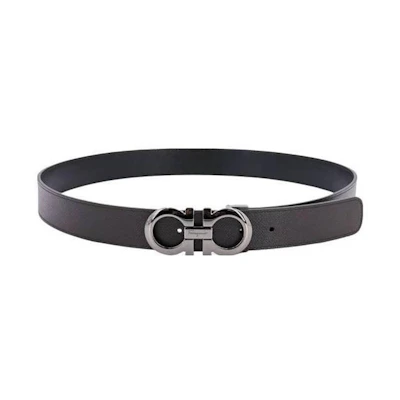 Ferragamo Adjustable Leather Belt Black 3.5CM 675542689112TMORO