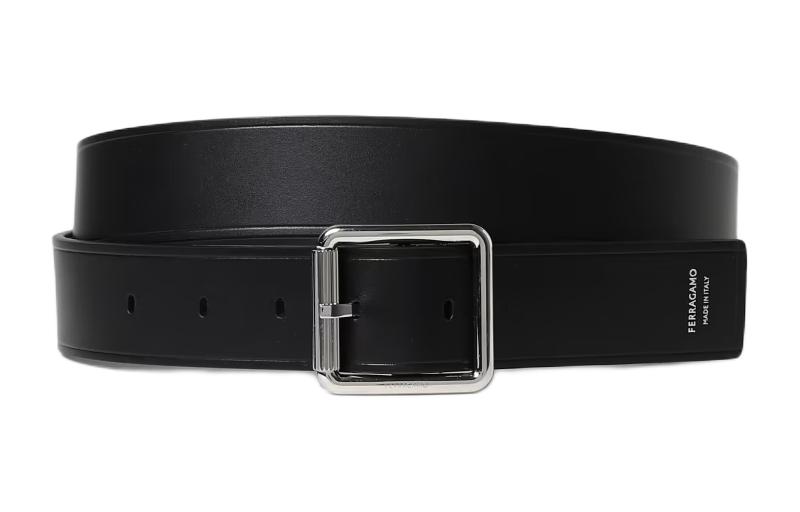 Ferragamo  Black 3.5CM Logo Print Smooth Buckle Suede Leather Belt 670318770932