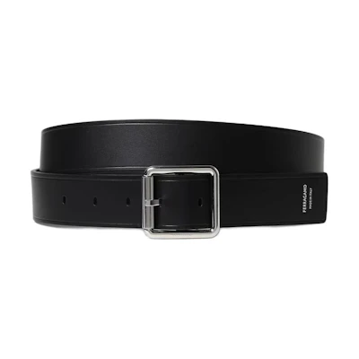 Ferragamo Black 3.5CM Logo Print Smooth Buckle Suede Leather Belt 670318770932