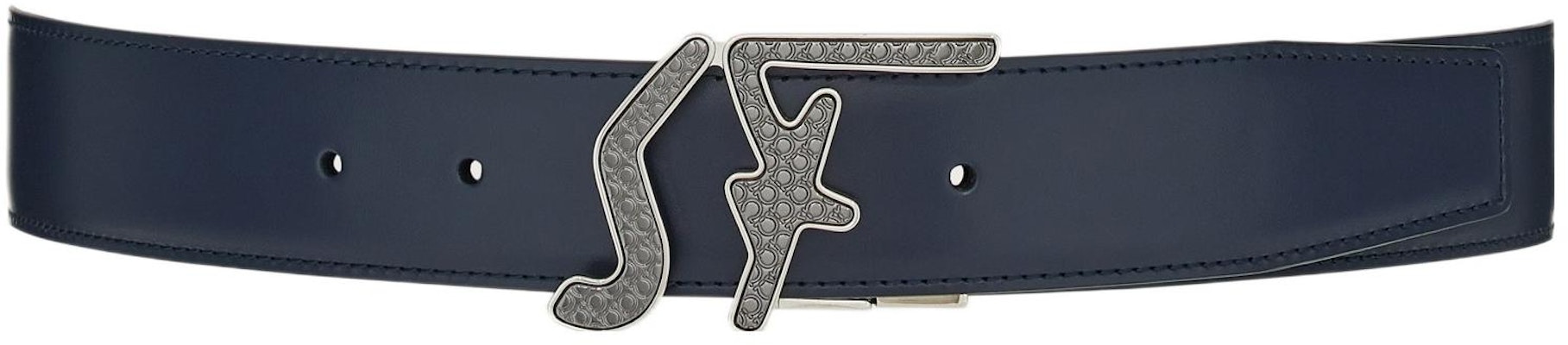 Ferragamo 黑蓝配色光滑扣头皮带,宽3.5cm 670184-758618 Lookbook Ferragamo 黑蓝配色光滑扣头皮带,宽3.5cm 670184-758618