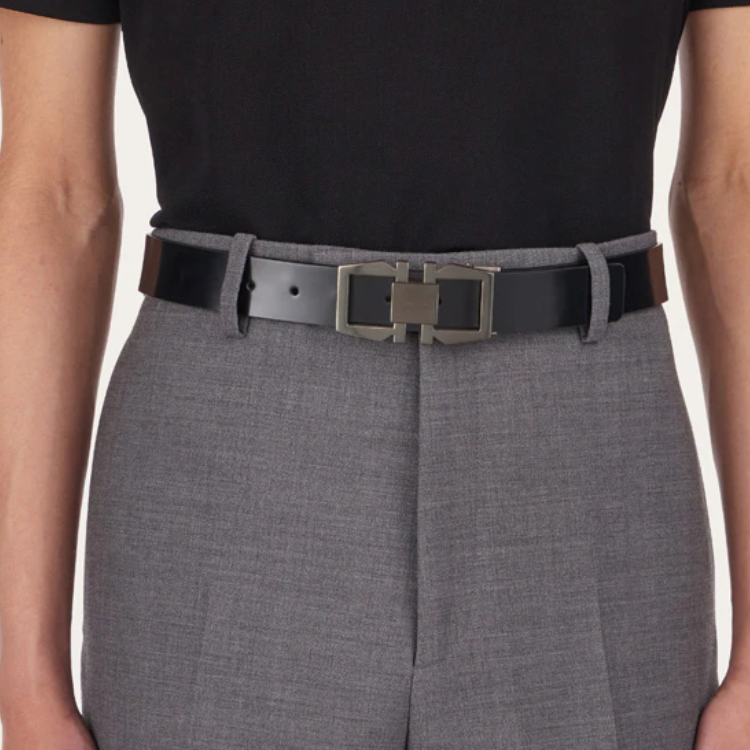 FERRAGAMO  Black Calfskin Leather Belt with Detachable Buckle, 3CM Width. 764796 圖 5