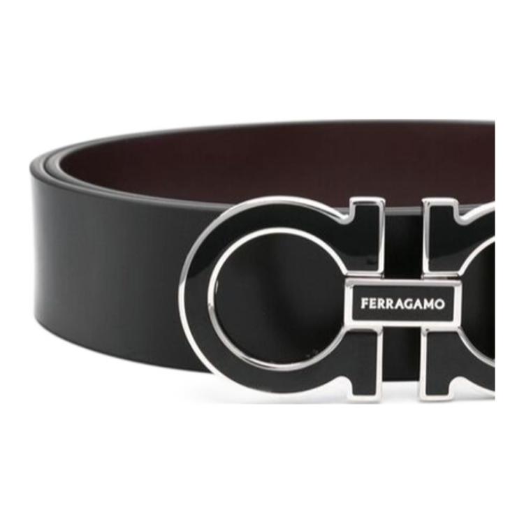 Lookbook FERRAGAMO  Black Calfskin Leather Belt with Logo, 3.3CM Width. 670384