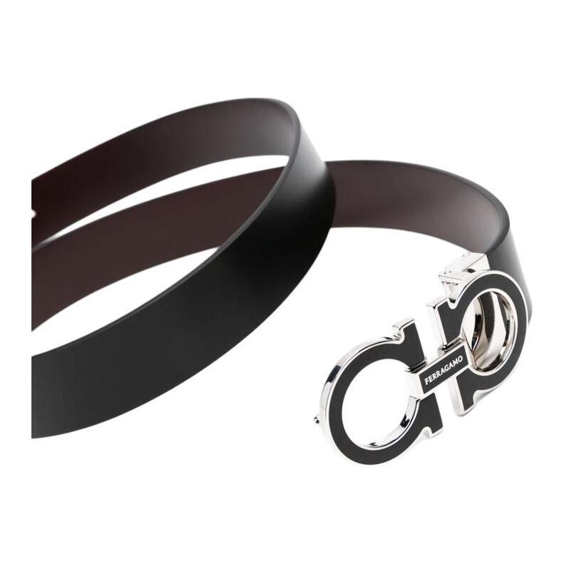 Shop FERRAGAMO  Black Calfskin Leather Belt with Logo, 3.3CM Width. 670384