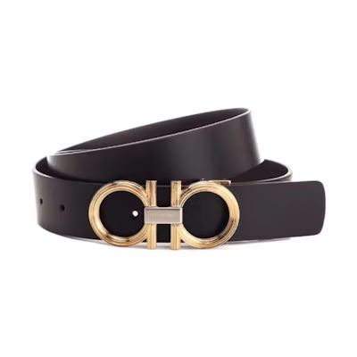 FERRAGAMO Black Calfskin Leather Belt with Logo Engraved Buckle 6702640764848
