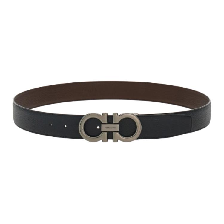 FERRAGAMO  Black Calfskin Leather Belt with Smooth Buckle 3.4CM. 679710022-0689134