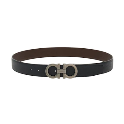 FERRAGAMO Black Calfskin Leather Belt with Smooth Buckle 3.4CM. 679710022-0689134