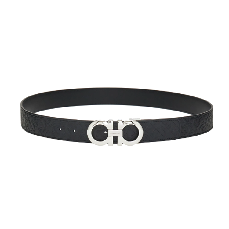FERRAGAMO  Black Calfskin Leather Belt with Smooth Buckle 3.4CM. 679710022-0689134 圖 2