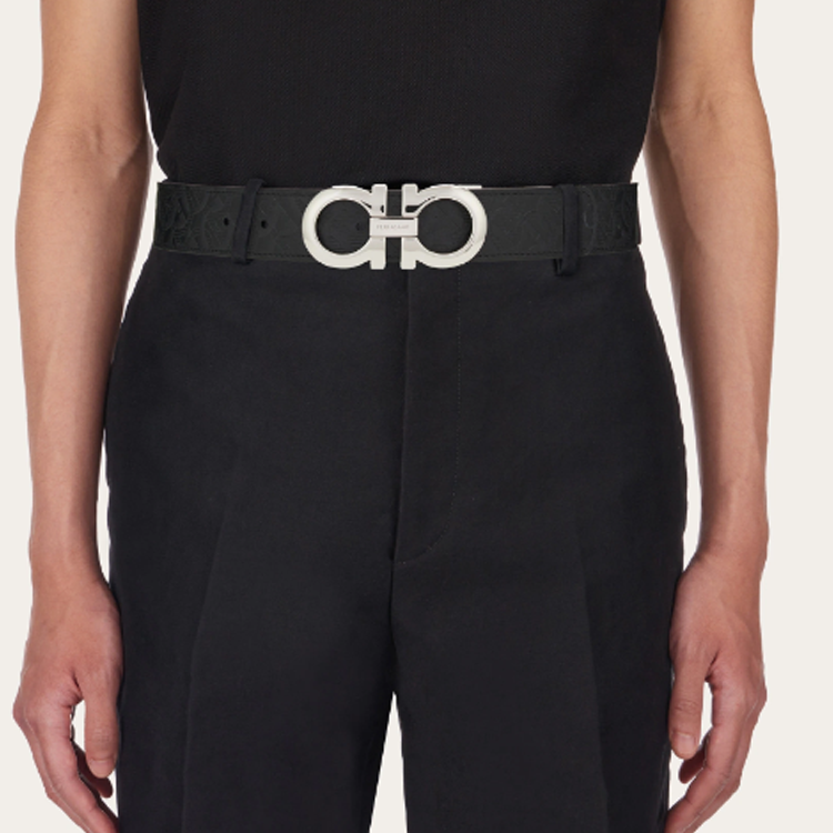 FERRAGAMO  Black Calfskin Leather Belt with Smooth Buckle 3.4CM. 679710022-0689134 圖 4