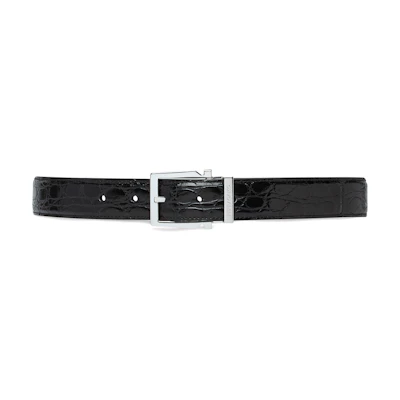 Ferragamo Black Crocodile Leather Belt with Gancio Buckle - 3cm Wide. 670284764803