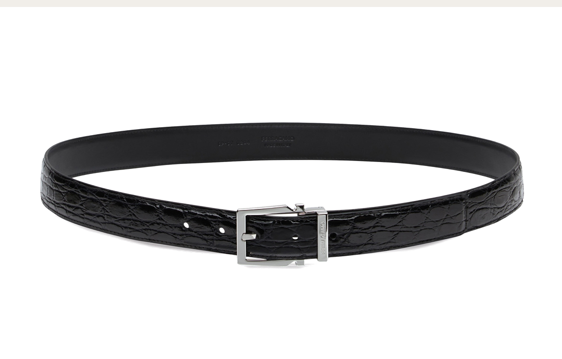 Lookbook Cinturón Ferragamo Negro de Piel de Cocodrilo con Hebilla Gancio - 3cm Ancho. 670284764803