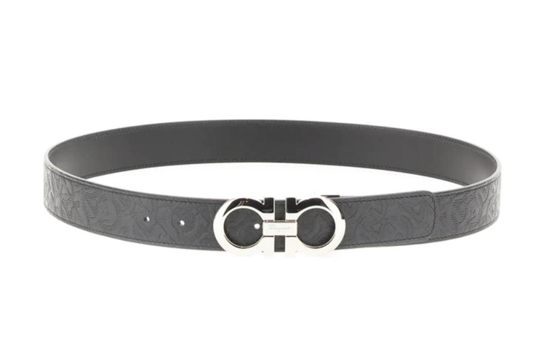 FERRAGAMO  Black Leather Belt 3.3cm - Stylish & Versatile Accessory 724127675542NERO