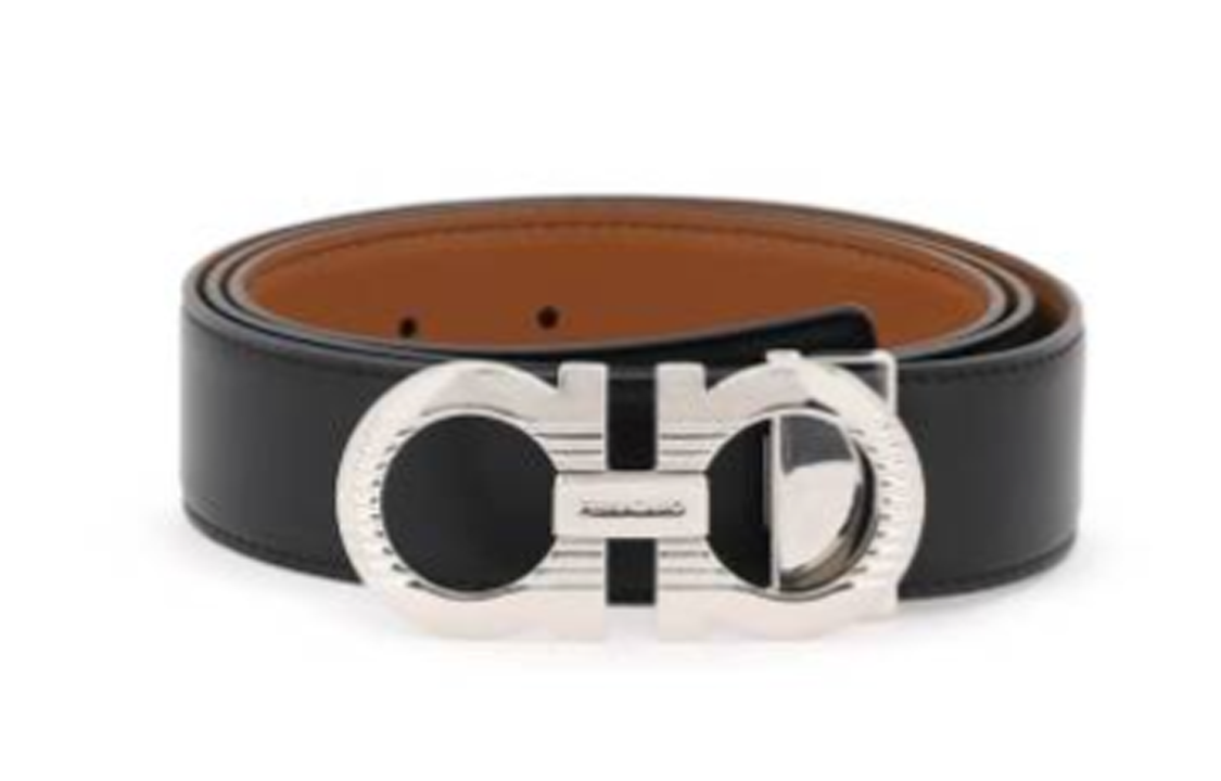 FERRAGAMO  Black Leather Belt 3.5cm Logo Design Classic Style. 670308770930